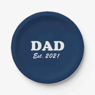 Dad Custom Est date navy blue white Father's Day Paper Plate