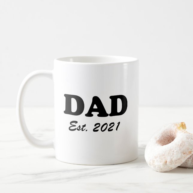 Dad custom established date black white modern coffee mug (With Donut)