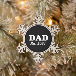 Dad Custom Established date black white modern Snowflake Pewter Christmas Ornament