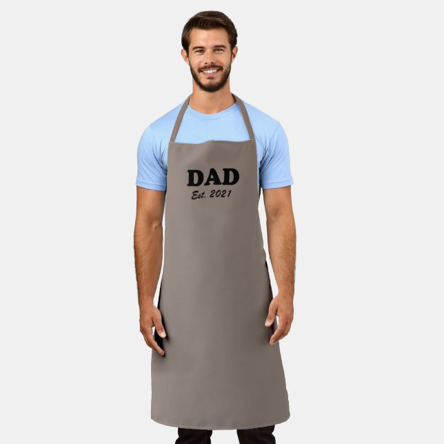 Dad Custom Established date greige beige grill bbq Apron (Worn)