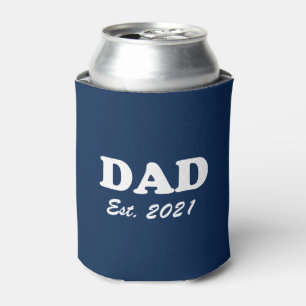 Dad Custom Established date navy blue white modern Can Cooler