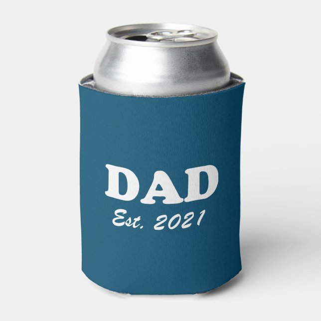 Dad Custom Established date teal blue modern fun  Can Cooler (Can Front)