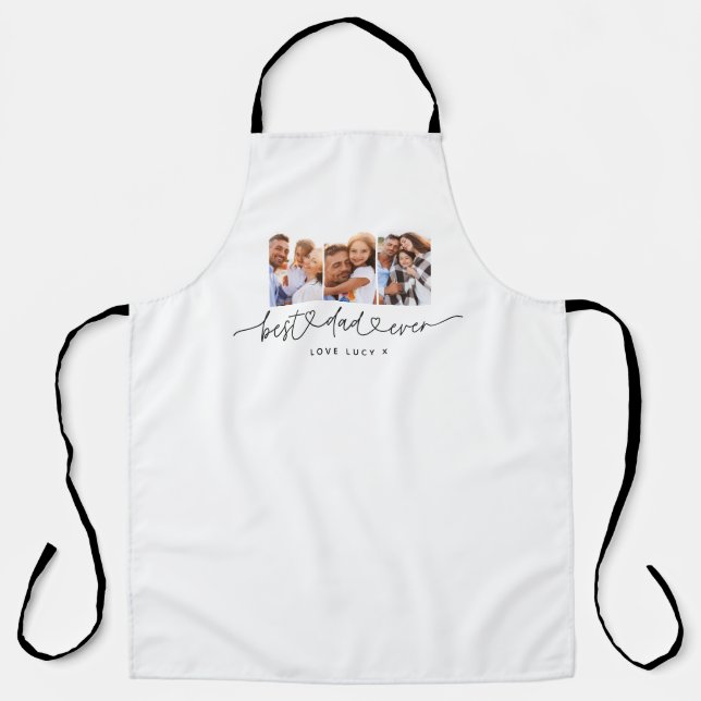 dad cute modern script multi photo gift   apron (Front)