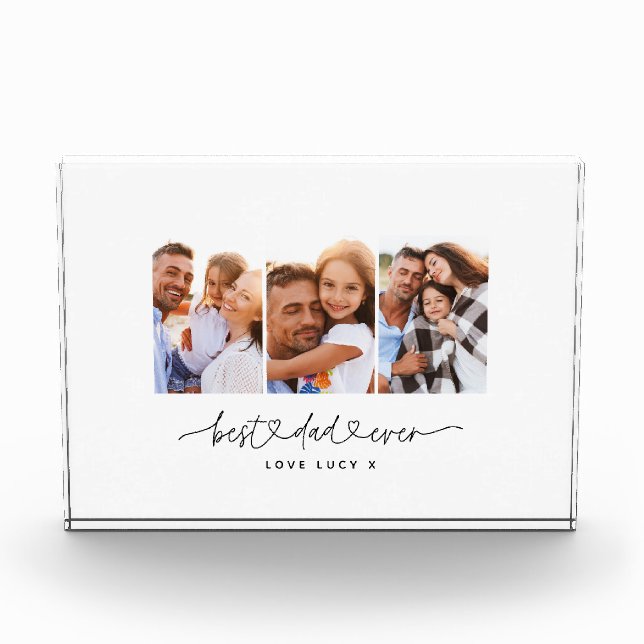 dad cute modern script multi photo gift  block (Front)
