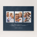 dad cute modern script multi photo gift  jigsaw puzzle<br><div class="desc">Dad cute modern script multi photo triptych gift. Navy blue colour can be changed to suit your home decor.</div>