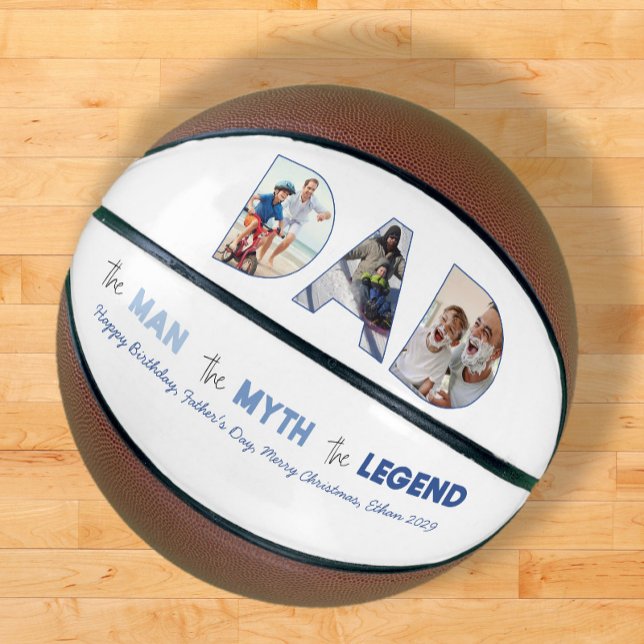 DAD Cutout 3 Photo Collage Man Myth Legend Basketball (Easily personalize this DAD photo basketball for a Father's day gift he'll treasure)