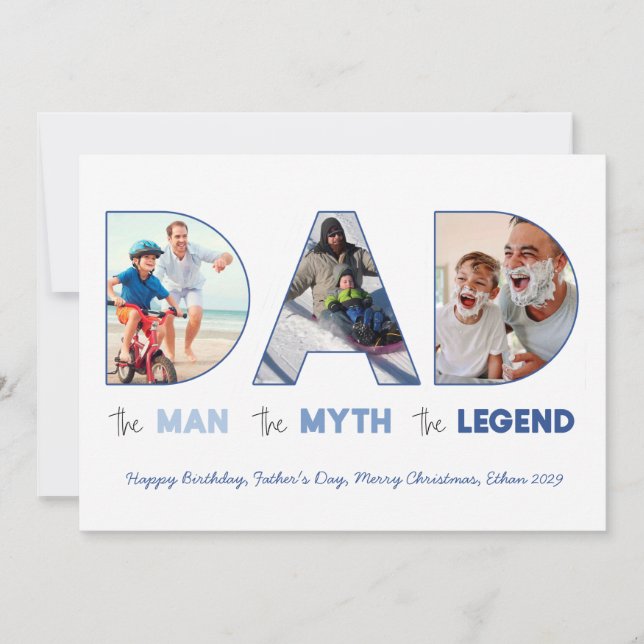 DAD Cutout Letters The Man Myth Legend Blue Photo Announcement (Front)
