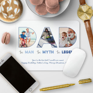 DAD Cutout Photo Collage Man Myth Legend Blue Mouse Pad