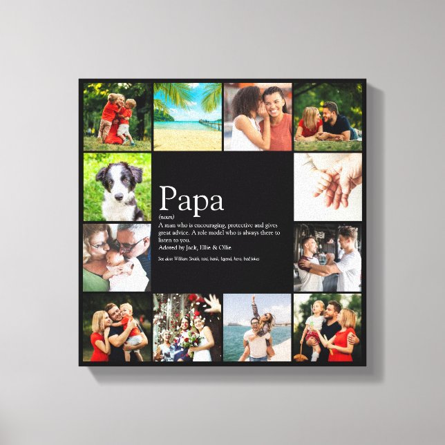 Dad Daddy Father Definition 12 Photo Collage Black Canvas Print (Front)