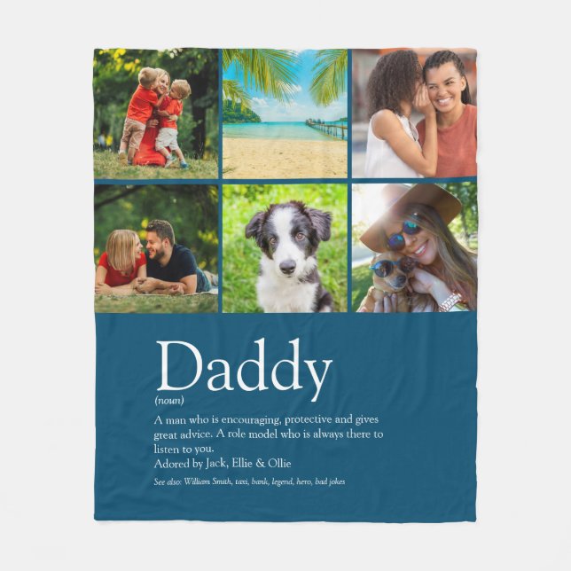 Dad, Daddy, Father Definition 6 Photo Fun Blue Fleece Blanket (Front)