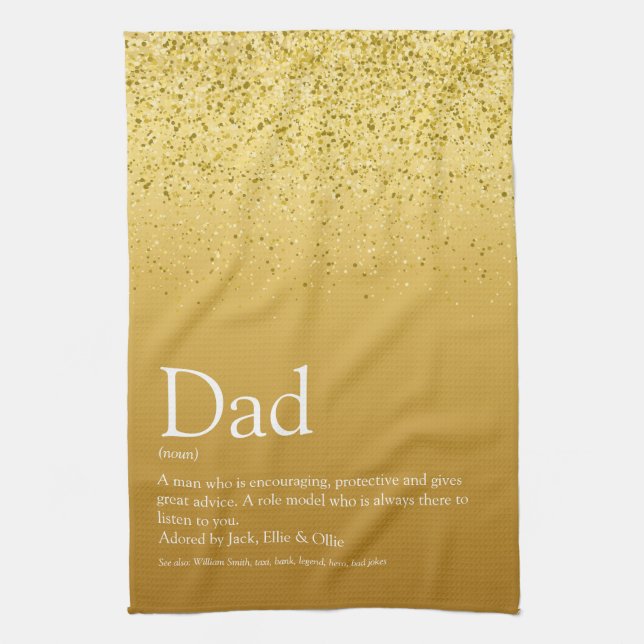 Dad, Daddy, Father Definition Gold Glitter Tea Towel (Vertical)