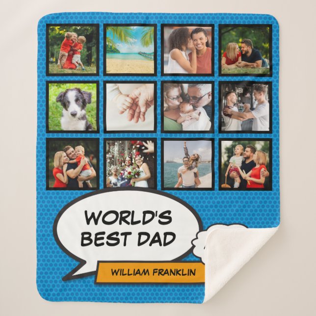 Dad Daddy Father Photo Fun Cool Comic Book Sherpa Blanket (Front)