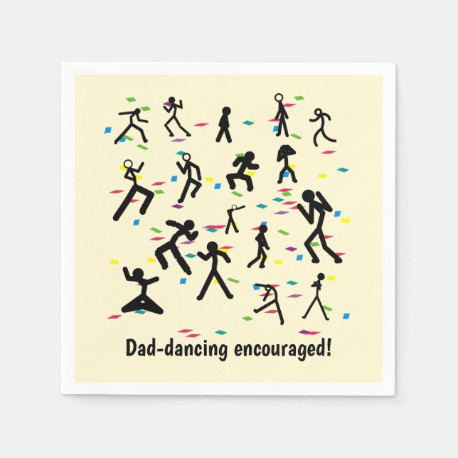 Dad dancing encouraged, fun stick figure poses napkin (Front)