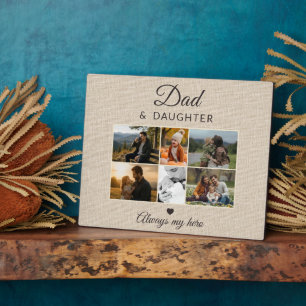 Dad & Daughter Rustic Linen 6 Photo Keepsake Plaque