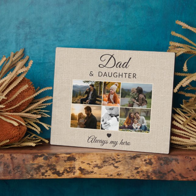 Dad & Daughter Rustic Linen 6 Photo Keepsake Plaque (Side)