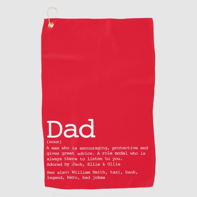 Dad Definition Fun Red Personalised Golf Towel (Front)