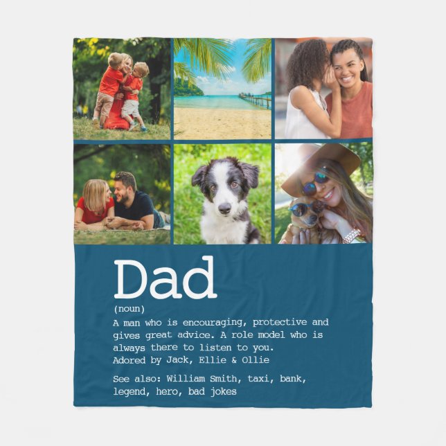 Dad Definition Photo Collage Blue Fleece Blanket (Front)