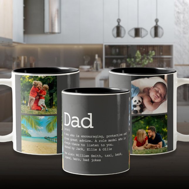 Dad Definition Photo Collage Father's Day Grey Two-Tone Coffee Mug (Dad Definition Photo Collage Father's Day Gray Two-Tone Coffee Mug)