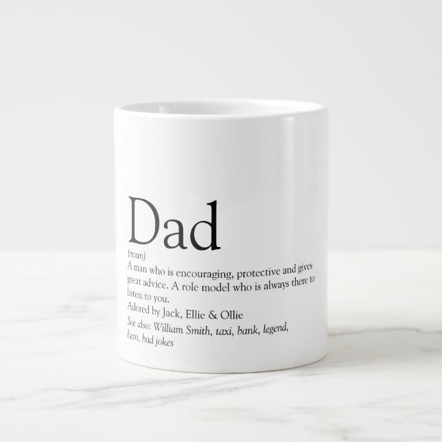Dad Definition Quote Fun Cool Black and White Large Coffee Mug (Front)