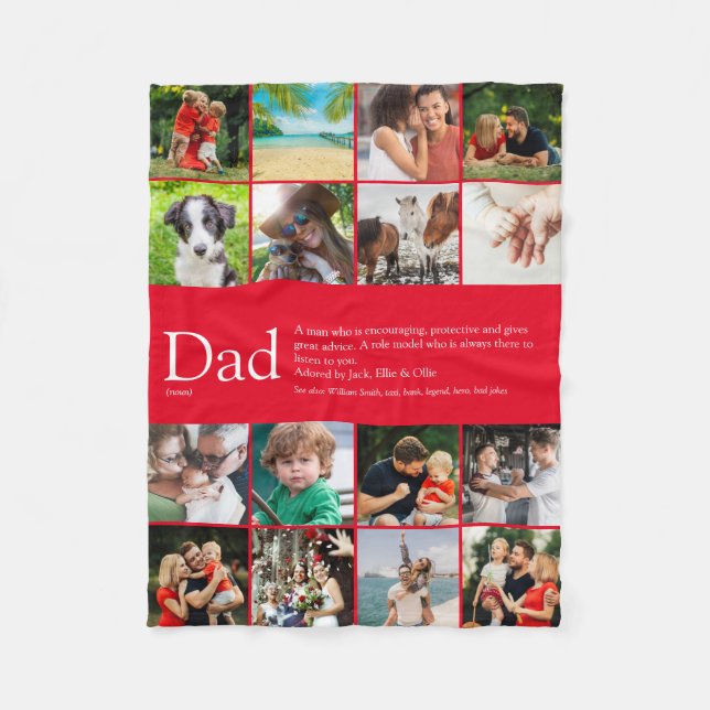 Dad Definition Saying 16 Photo Collage Red Small Fleece Blanket (Front)