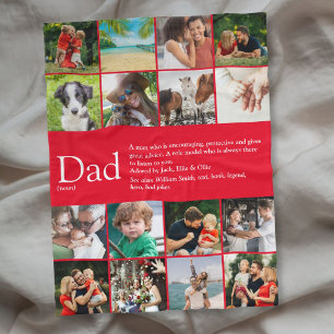 Dad Definition Saying 16 Photo Collage Red Small Fleece Blanket