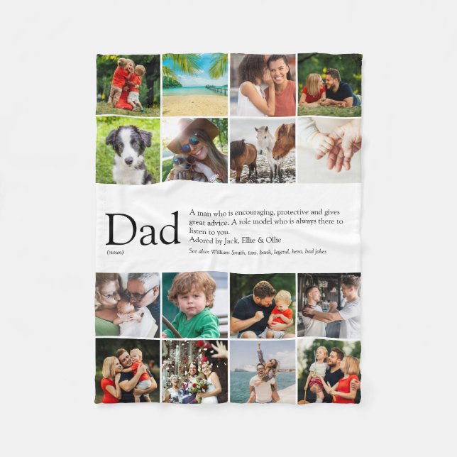 Dad Definition Saying 16 Photo Collage Small Fleece Blanket (Front)