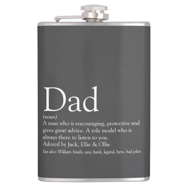 Dad Definition Saying Fun Modern Hip Flask (Front)