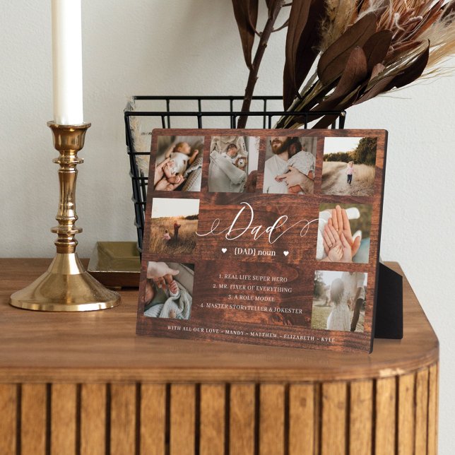 Dad Definition Woodgrain Fathers Day Photo Collage Plaque (Creator Uploaded)