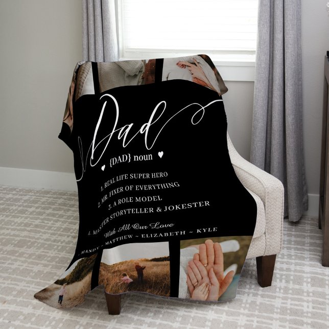 Dad Dictionary Definition Photo Collage Black Fleece Blanket (Creator Uploaded)