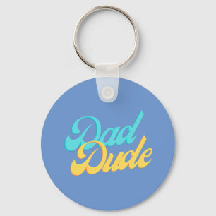 Dad Dude Pin Badge Keyring Light Blue Background