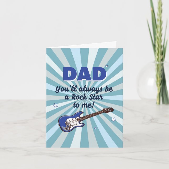 Dad Electric Guitar Rock Star Cool Blue Card (Front)