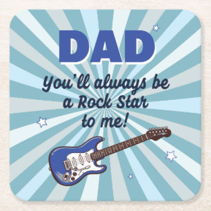 Dad Electric Guitar Rock Star Cool Blue Square Paper Coaster