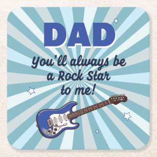 Dad Electric Guitar Rock Star Cool Blue Square Paper Coaster