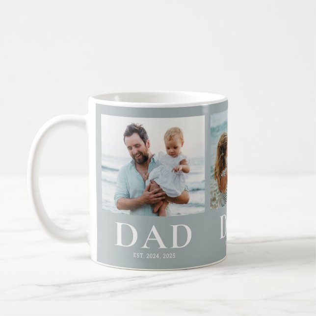 Dad Esablished 3 Photo Collage Keepsake Gift Coffee Mug (Left)