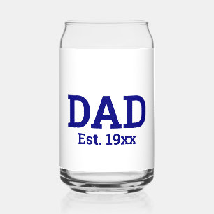 Dad Est. 19xx Year Navy Blue Text Template Can Glass