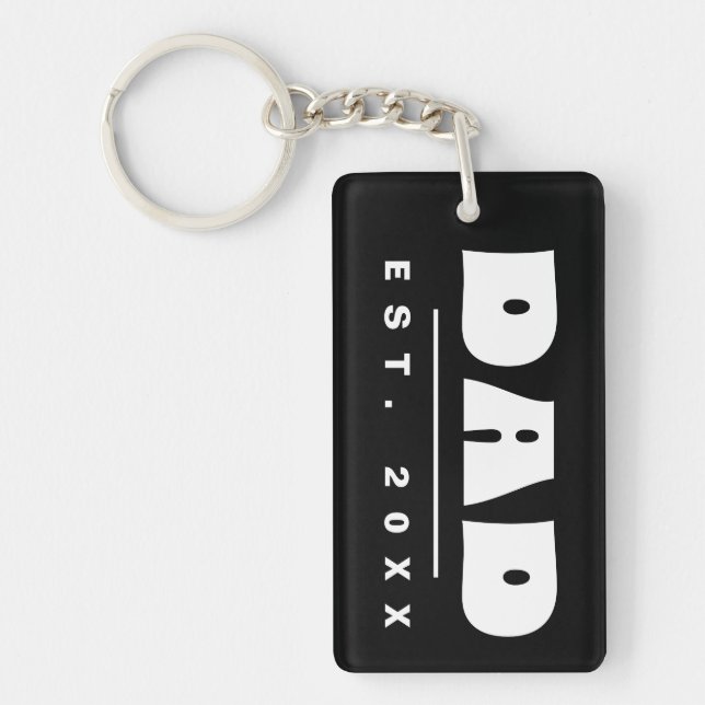 DAD Est. 20XX Modern Minimal Simple Black & White Key Ring (Front)