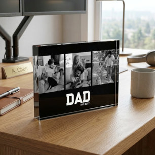 Dad Est 3 Photo Black & White Year Father's Day  Block