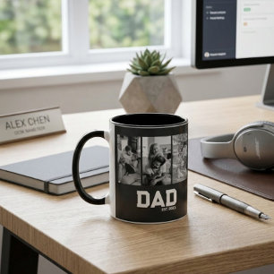 Dad Est 3 Photo Black & White Year Father's Day  Mug