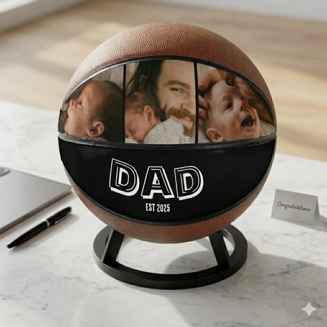 Dad Est 3 Photo Gift Father Keepsake  Basketball (Creator Uploaded)