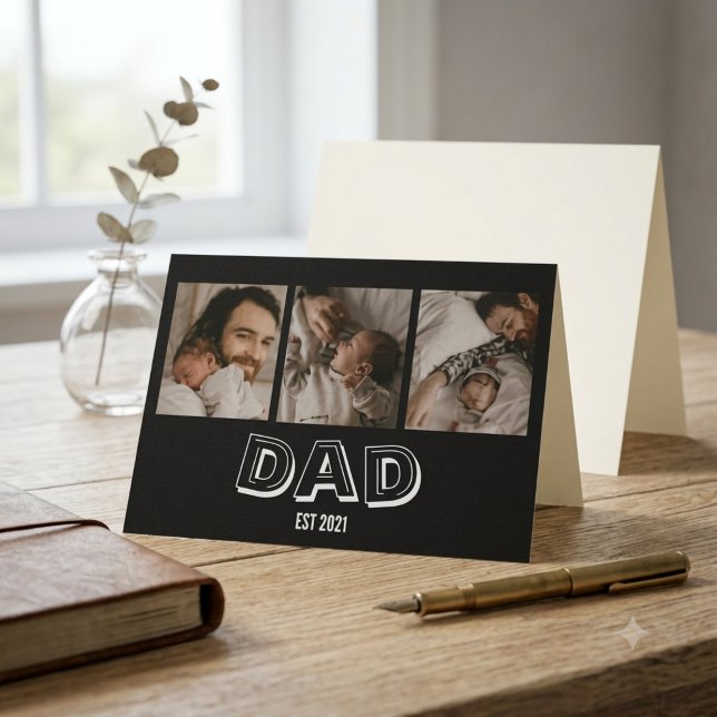 Dad Est 3 Photo Gift Father Keepsake  Card (Creator Uploaded)