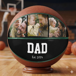 Dad Est. Bold Black 3 Photo Fathers Day Gift Basketball