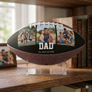 Dad Est. Bold White Font 3 Photo Fathers Day Gift Football