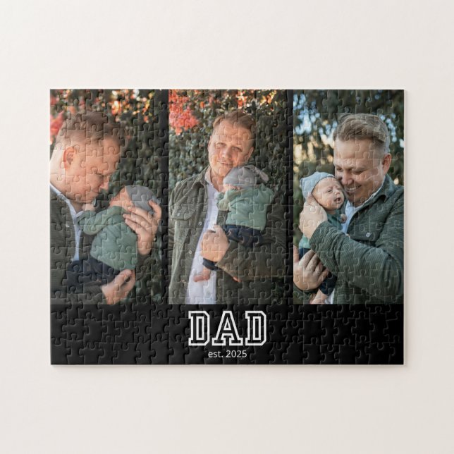 Dad Est. Custom Year 3 Photo Jigsaw Puzzle (Horizontal)