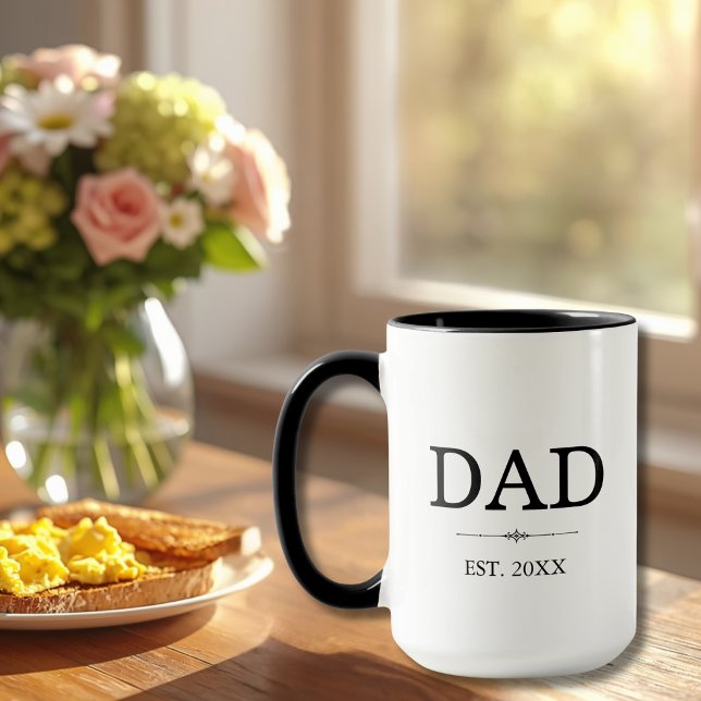 Dad Est. Date with Children's Names Black Coffee Mug (Creator Uploaded)
