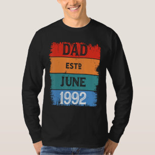 Dad Est June 1992 Proud Papa Grandpa Best Daddy Le T-Shirt