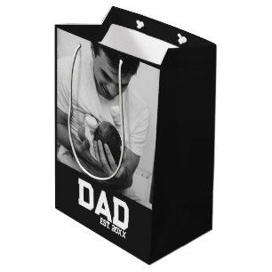 Dad Est Photo Black & White Year Father's Day  Medium Gift Bag