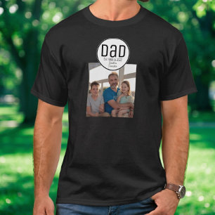 Dad Est. Photo Modern Bold Simple Kids Names Black T-Shirt