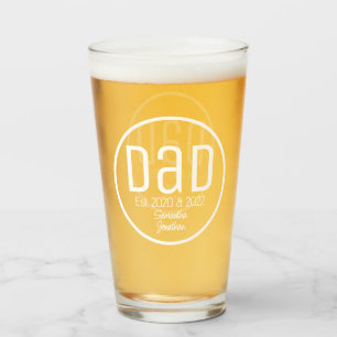 Dad Est. Photo Modern Bold Simple Kids Names Glass