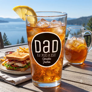 Dad Est. Photo Modern Bold Simple Kids Names Glass