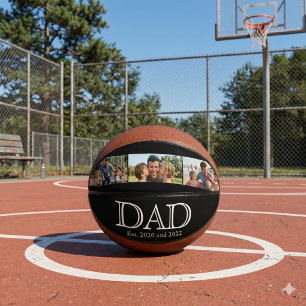 Dad Est. White Bold Minimal Text 3 Photos Basketball